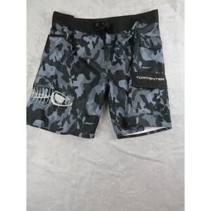 Tormenter Swim Trunks Mens 38 Grey Camo Fish Skeleton Fishing Surfer Boardshorts